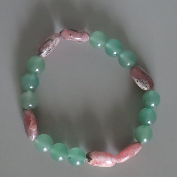 Rhodochrosite and Aventurine Stretch Bracelet - Picture 3 of 11